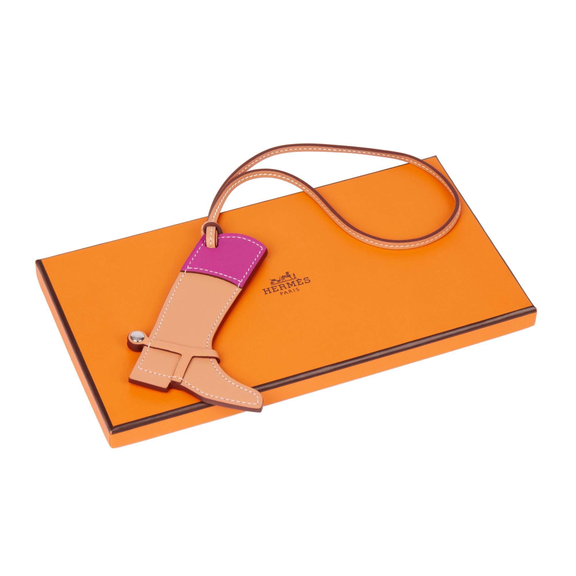 Orange Hermès TERRE CUITE, ROSE PURPLE BUTLER & SWIFT LEATHER PADDOCK BOOT CHARM For Sale