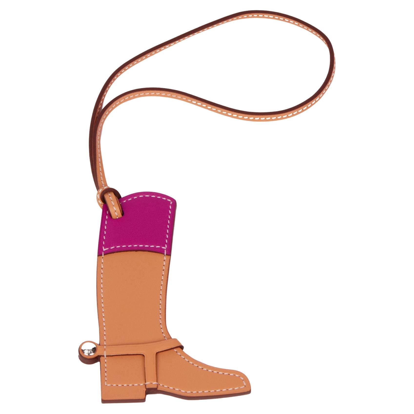 Hermès TERRE CUITE, ROSE PURPLE BUTLER & SWIFT LEATHER PADDOCK BOOT CHARM For Sale