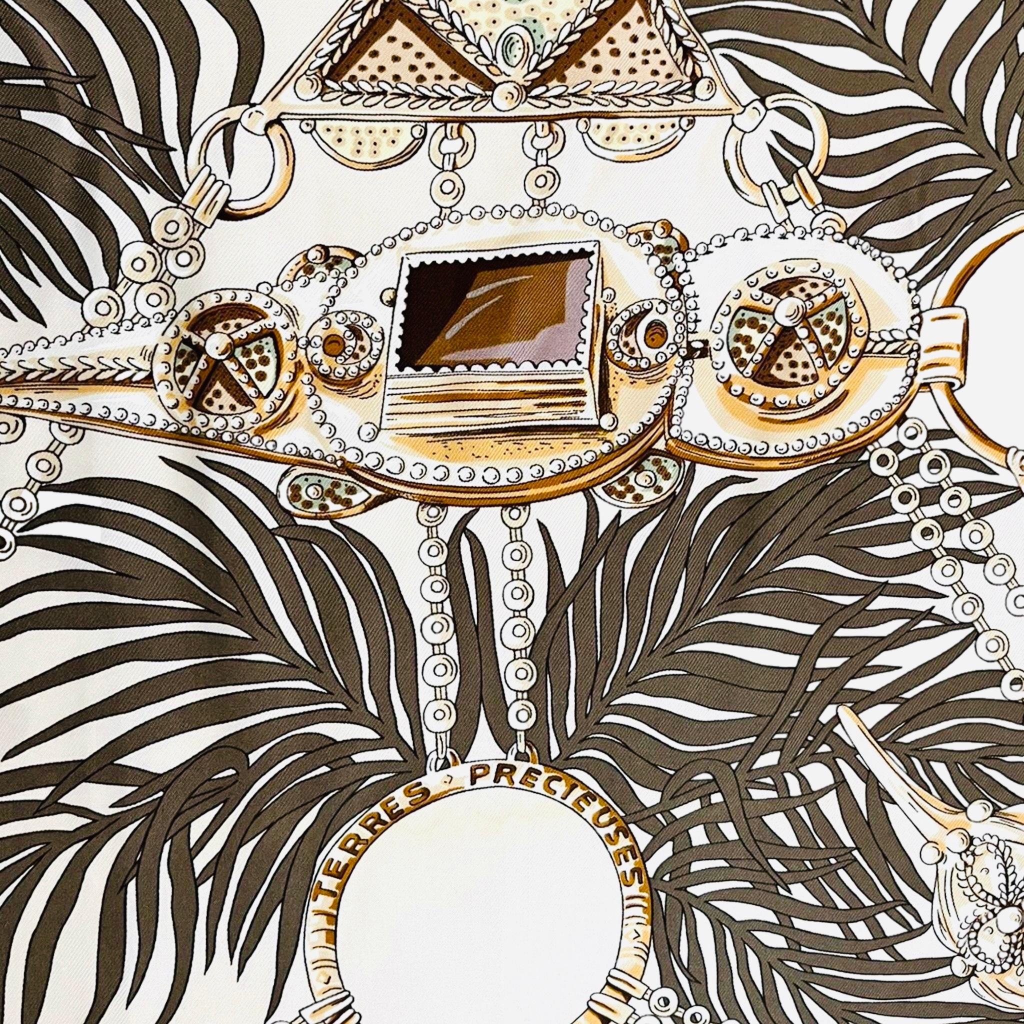 Gray Hermes Terres Precieuses Silk Scarf