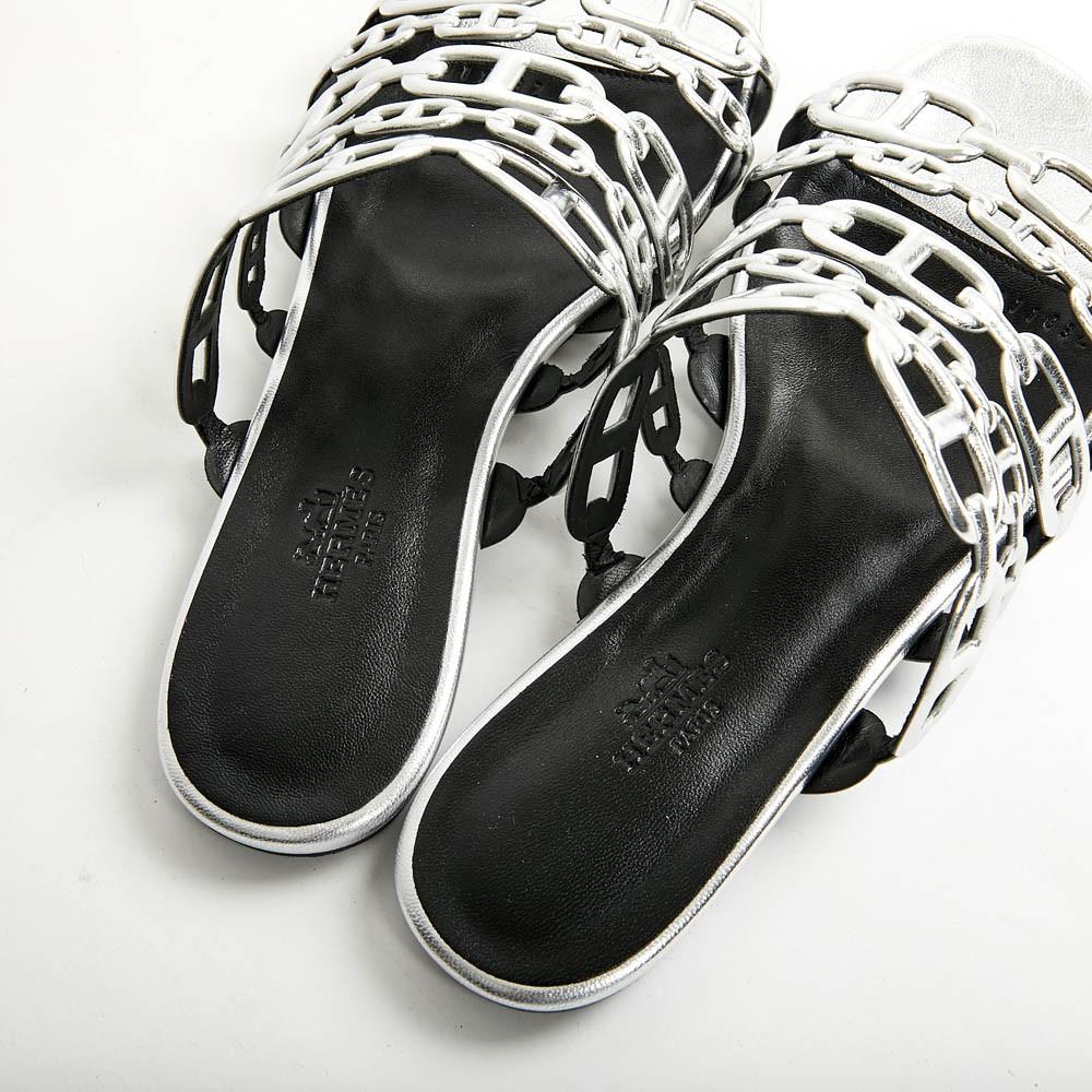 Women's Hermes Thalassa Sandals Silver Leather
