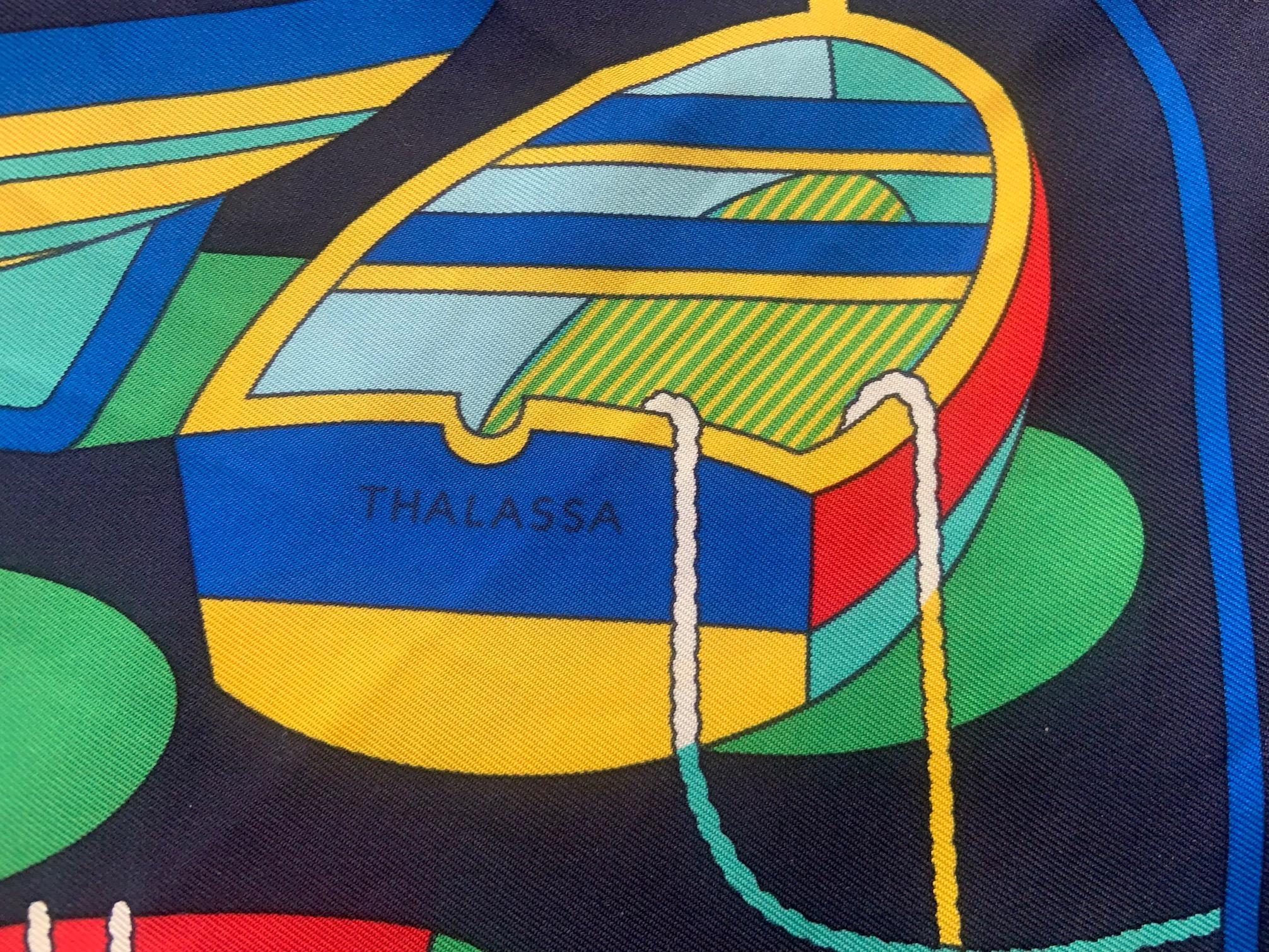 Women's or Men's Hermes Thalassa Silk Scarf Neckerchief or Pocket Square For Sale