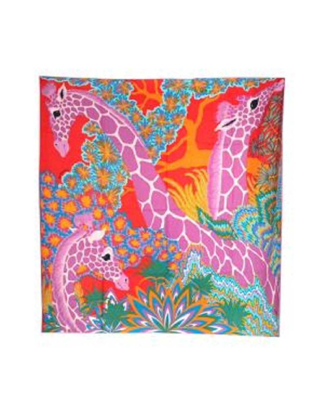 Hermes The Three Graces Giraffe Printed Cashmere Silk Shawl 140 For