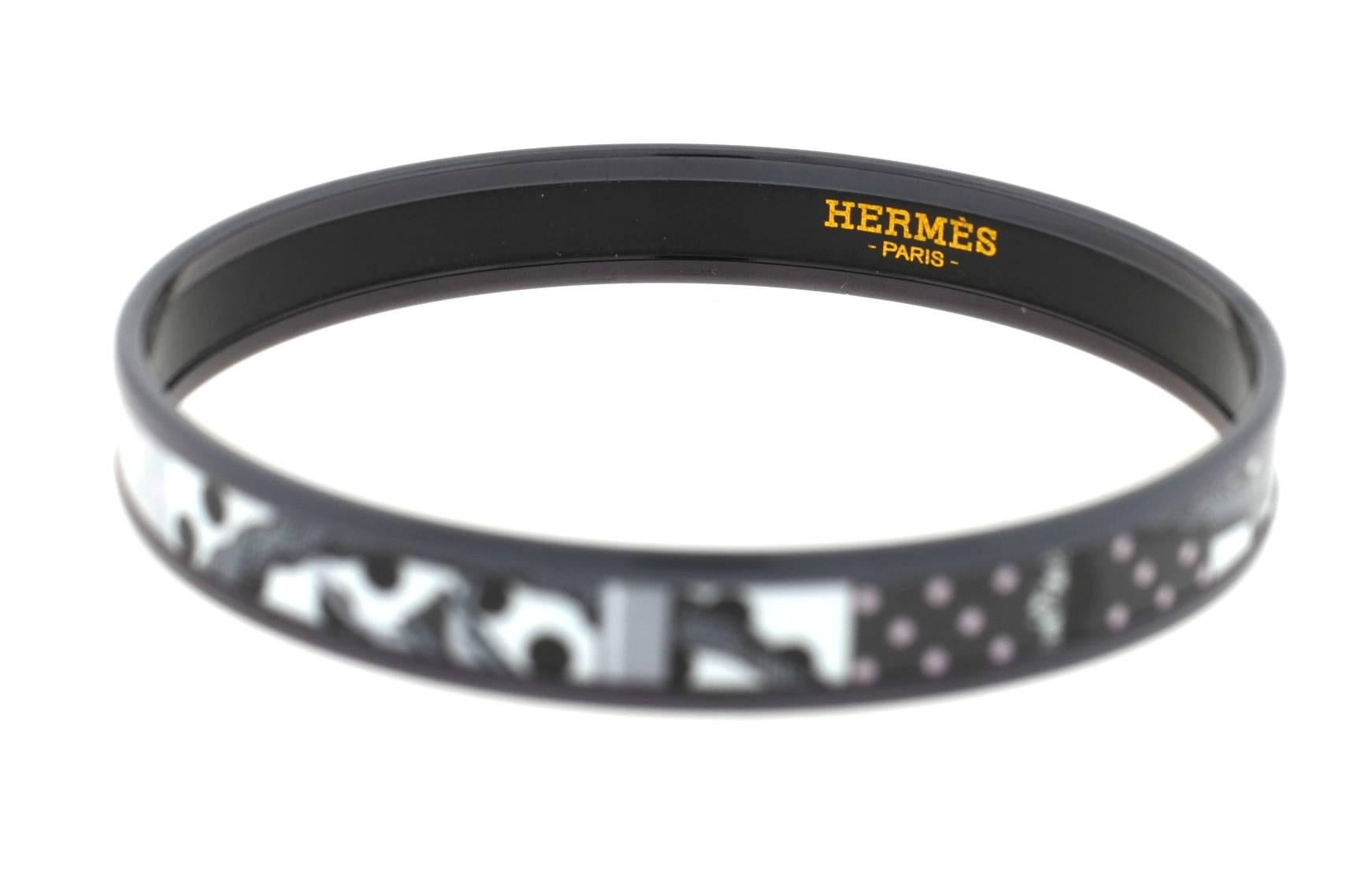 Hermes Thin Black and White Bangle Bracelet with Dustbag 1