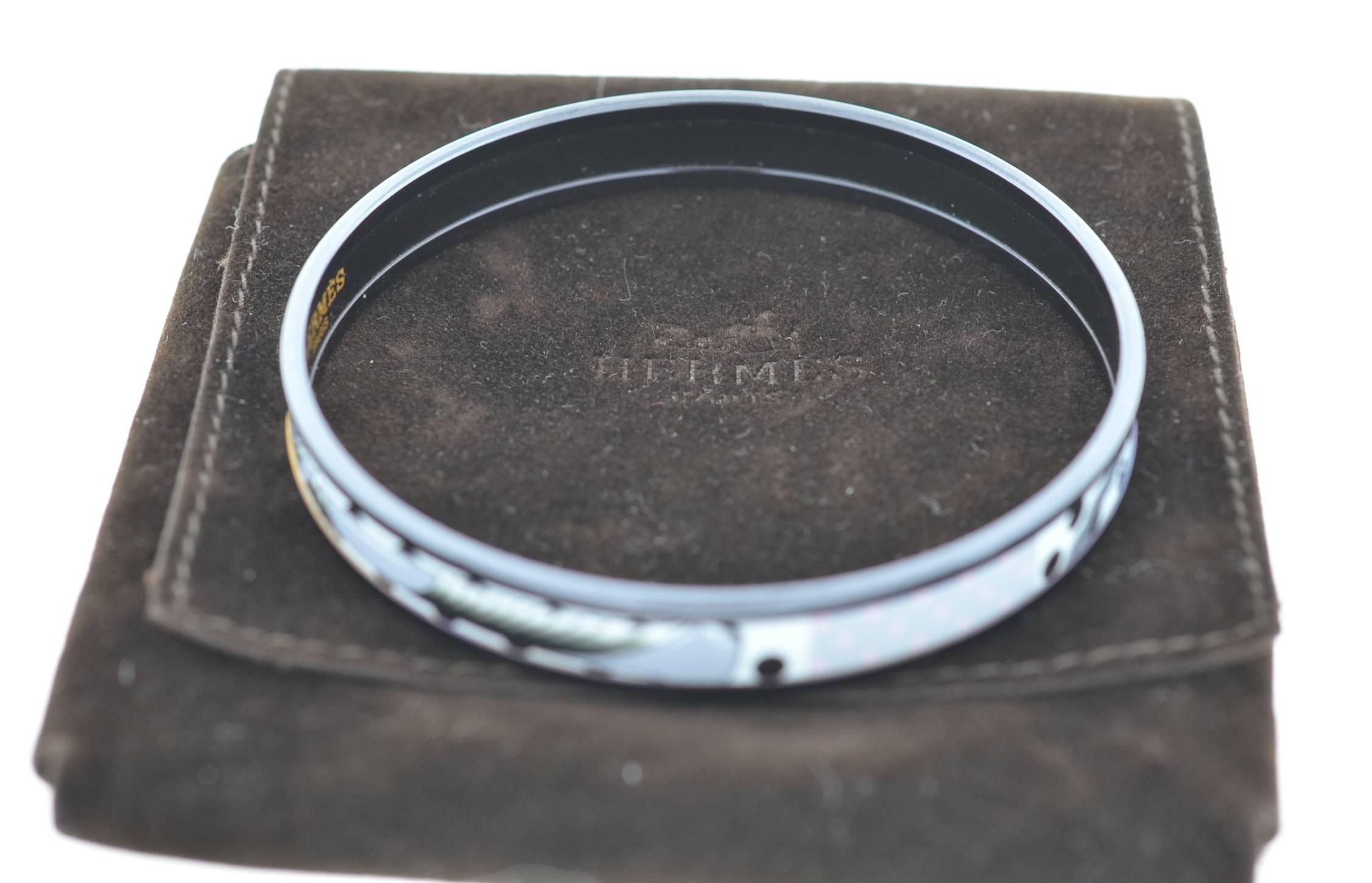 Hermes Thin Black and White Bangle Bracelet with Dustbag 3