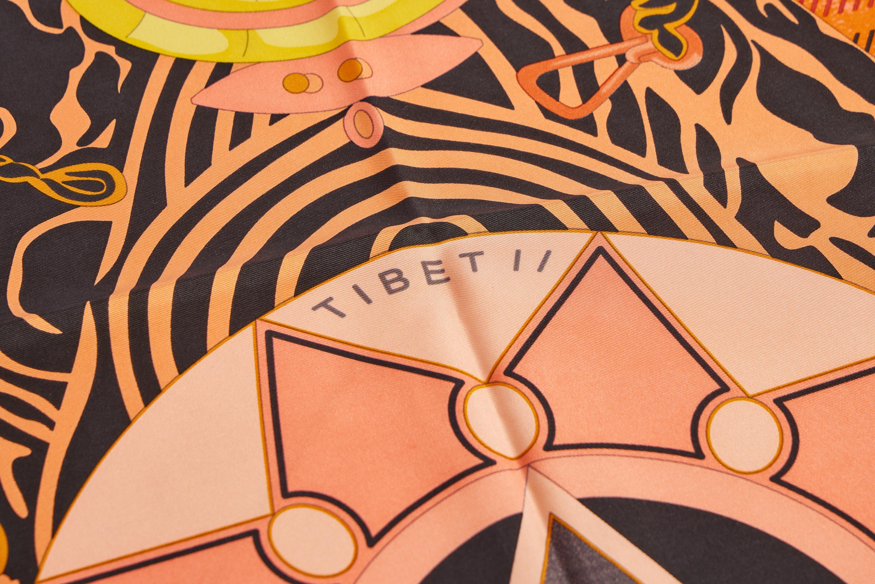 Hermes Tibet II By Latham Orange Scarf  In Good Condition For Sale In West Hollywood, CA