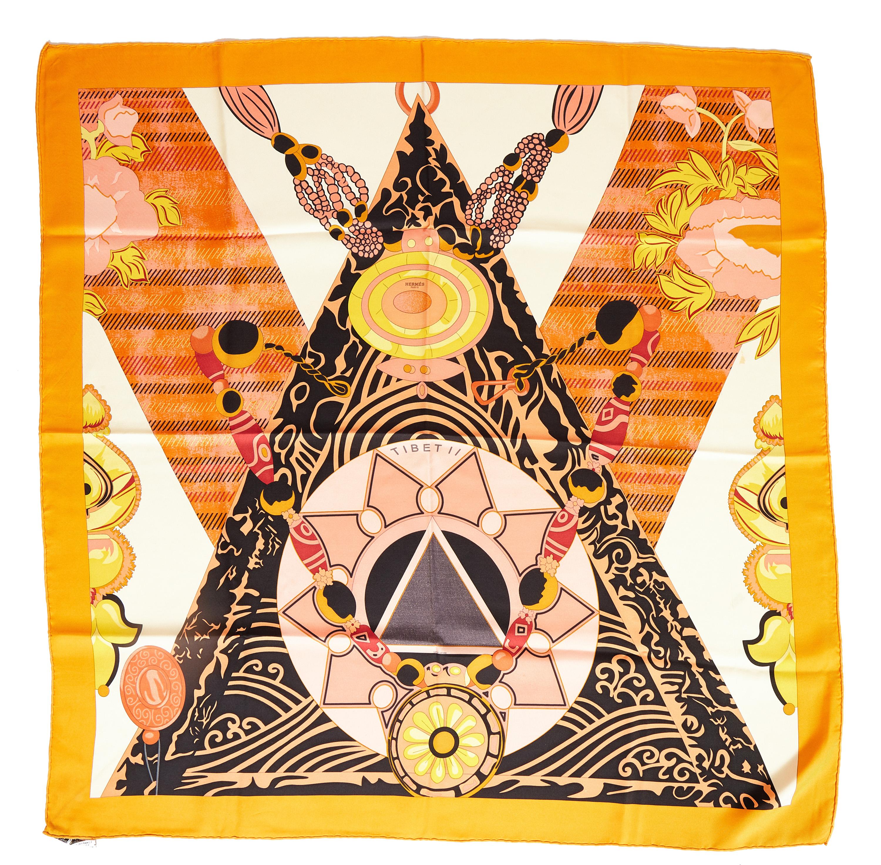 Hermes Tibet II By Latham Orange Scarf For Sale 1