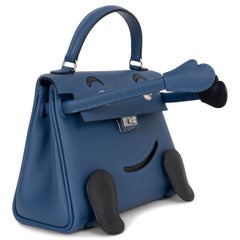 HERMES Tie blue & Caban Swift leather QUELLE IDOLE KELLY DOLL Bag Phw