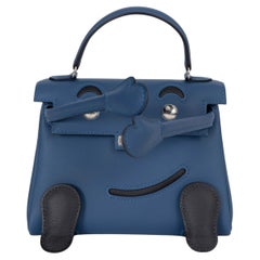 HERMES Tie blue & Caban Swift leather QUELLE IDOLE KELLY DOLL Bag Phw