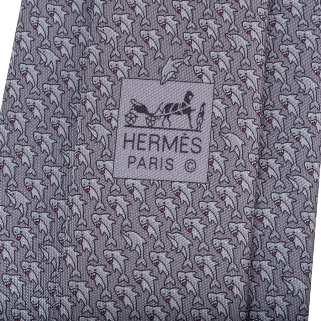 Gray Hermes Tie Cache-Cache Aquatique Twillbi Gris/ Gris Clair / Acier New w/ Box