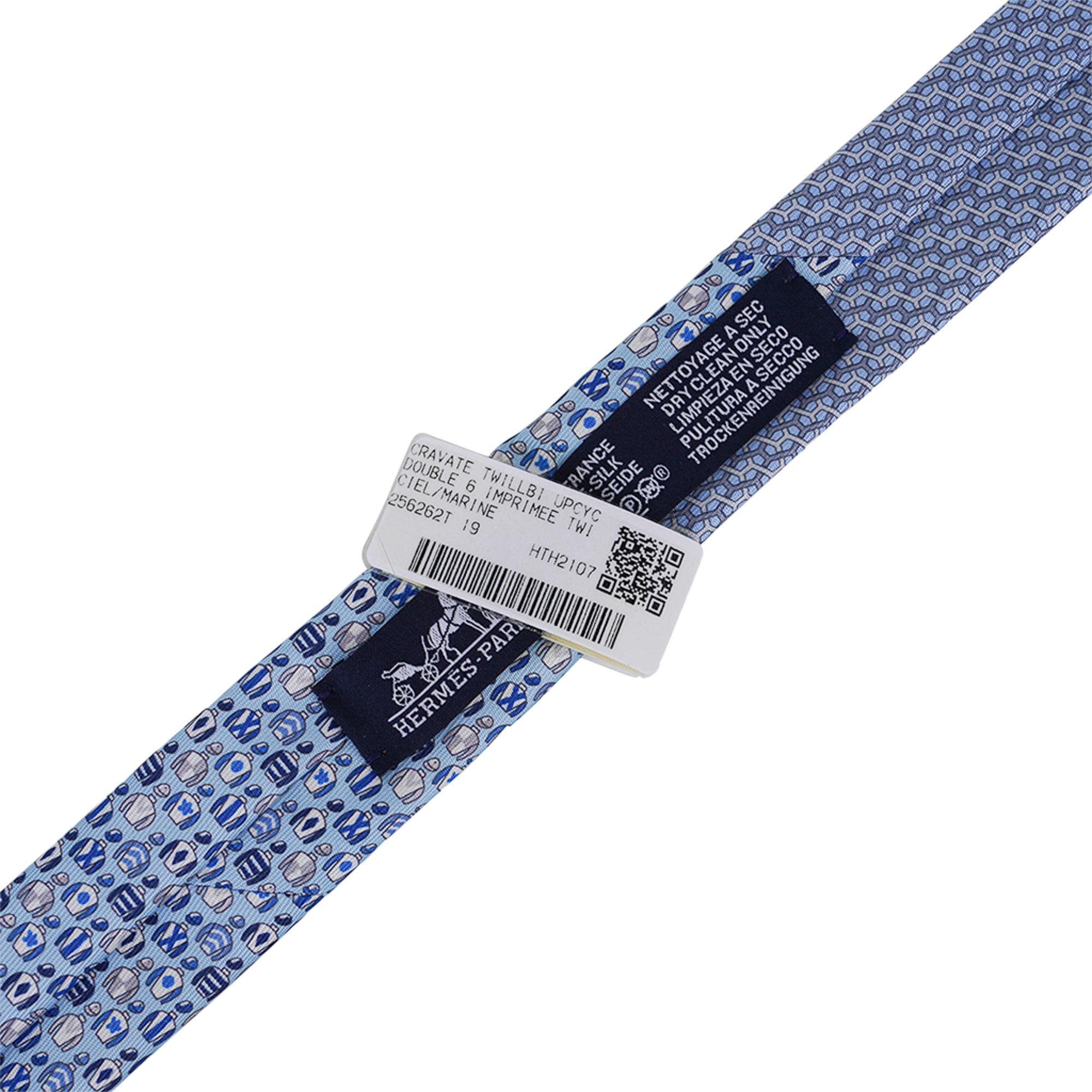 Hermes Tie Double 6 Imprimee Ciel / Marine Twillbi New w/Box For Sale 2