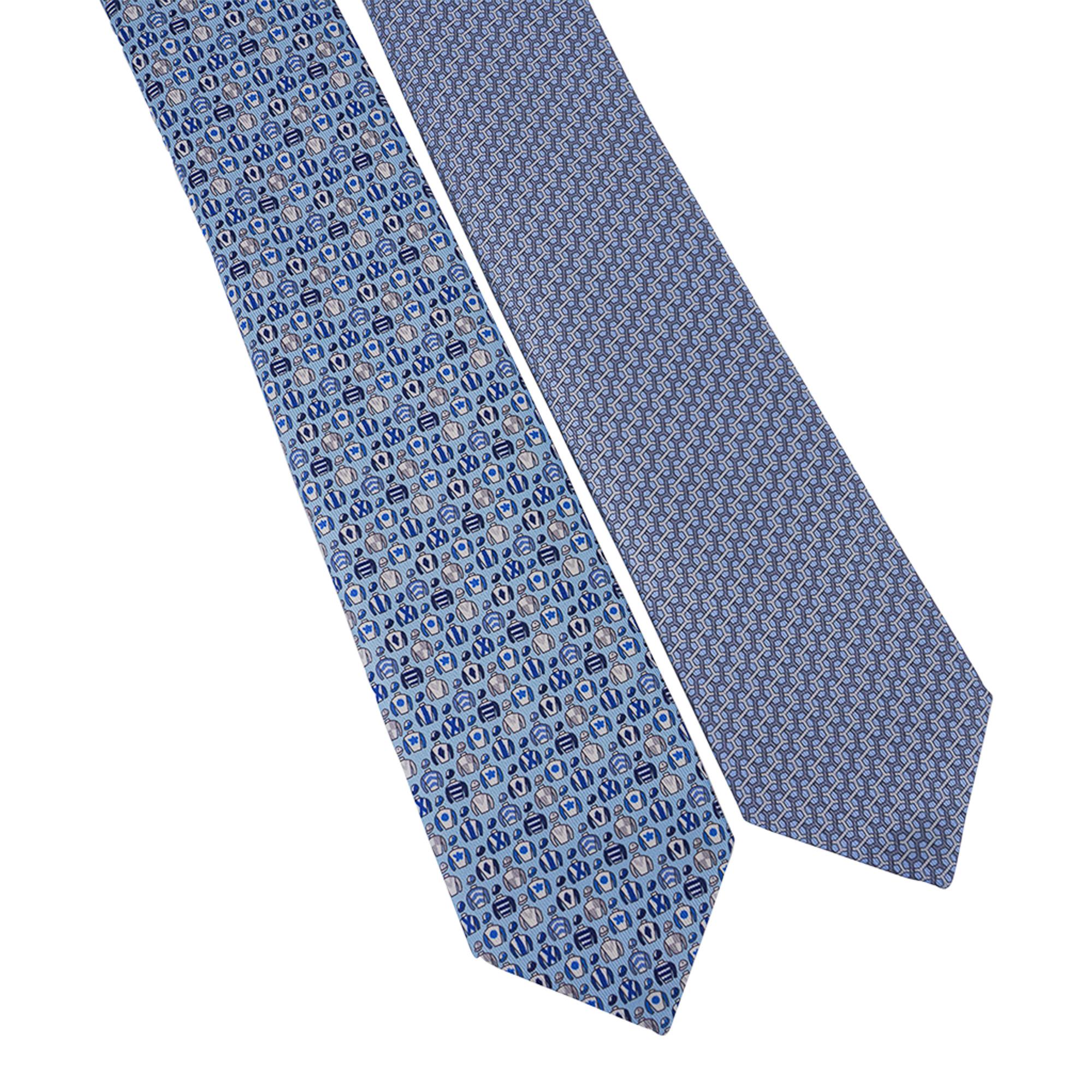 Hermes Tie Double 6 Imprimee Ciel / Marine Twillbi New w/Box In New Condition For Sale In Miami, FL