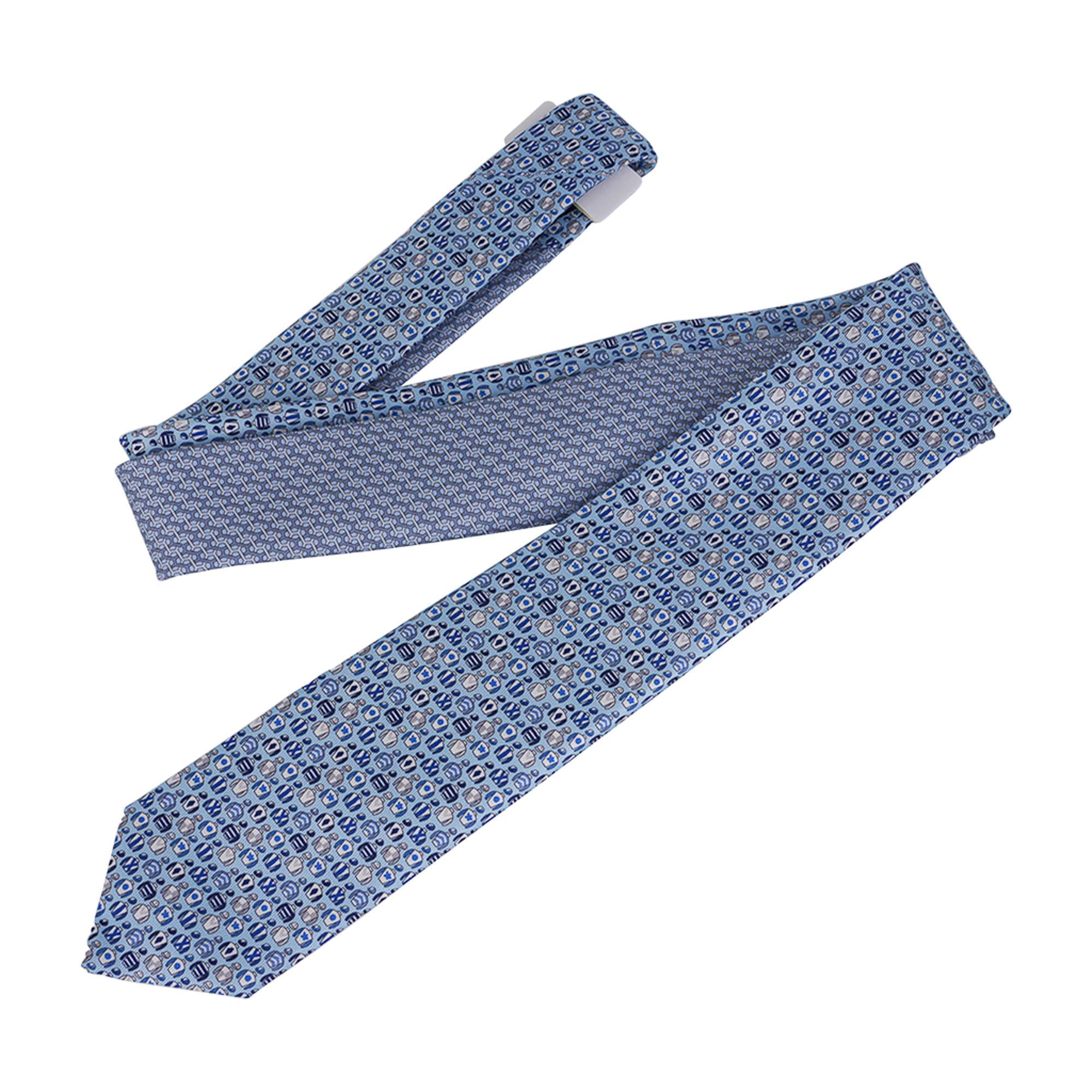Men's Hermes Tie Double 6 Imprimee Ciel / Marine Twillbi New w/Box For Sale