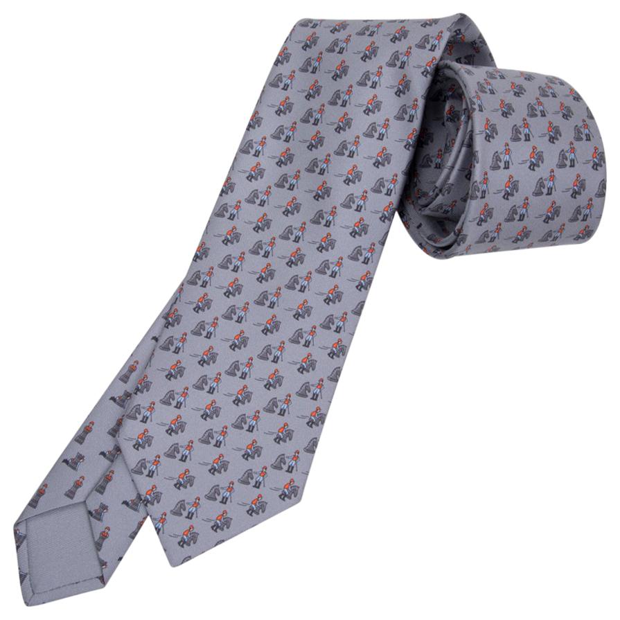 Hermes Tie Echec Au Jockey Twillbi Silk New