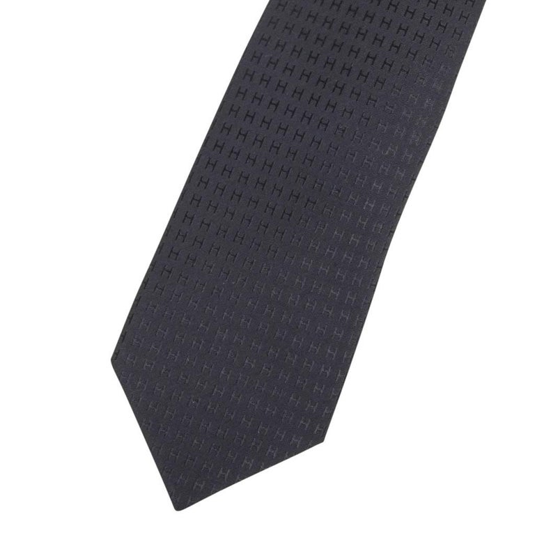 Hermes Tie Faconnee H Black H Classic Silk New w/ Box at 1stDibs