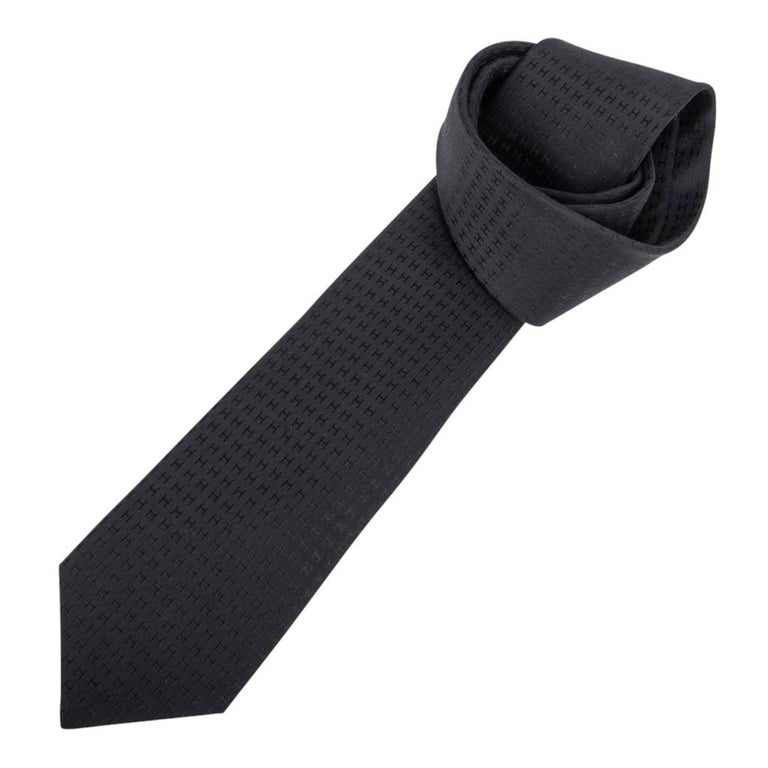 Hermes Tie Faconnee H Black H Classic Silk New w/ Box at 1stDibs