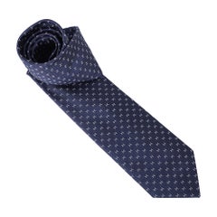 Hermes Tie Fine H Gris Bleute / White / Ciel Silk Twill