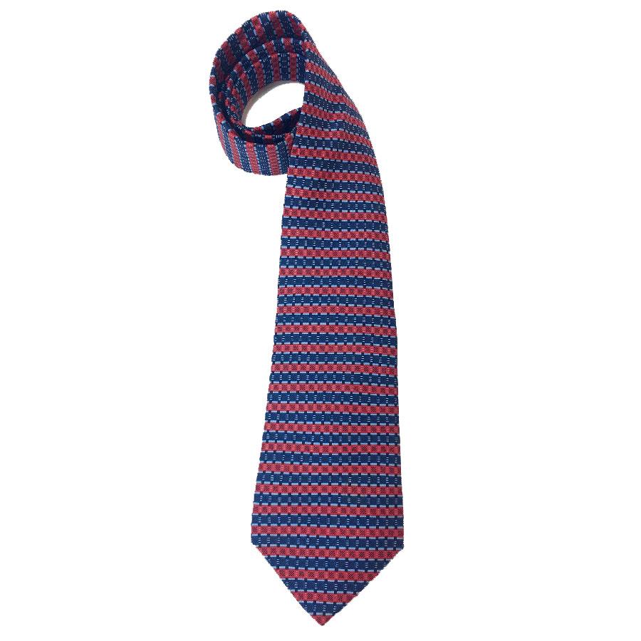 HERMES Tie in Blue and Red Silk