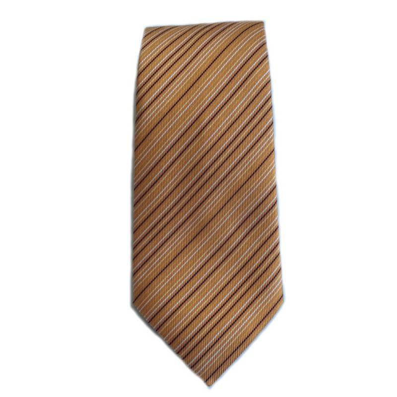 HERMES tie in orange silk twill with fine white, yellow and black stripes. 

Never worn.

Dimensions: width: 9 cm