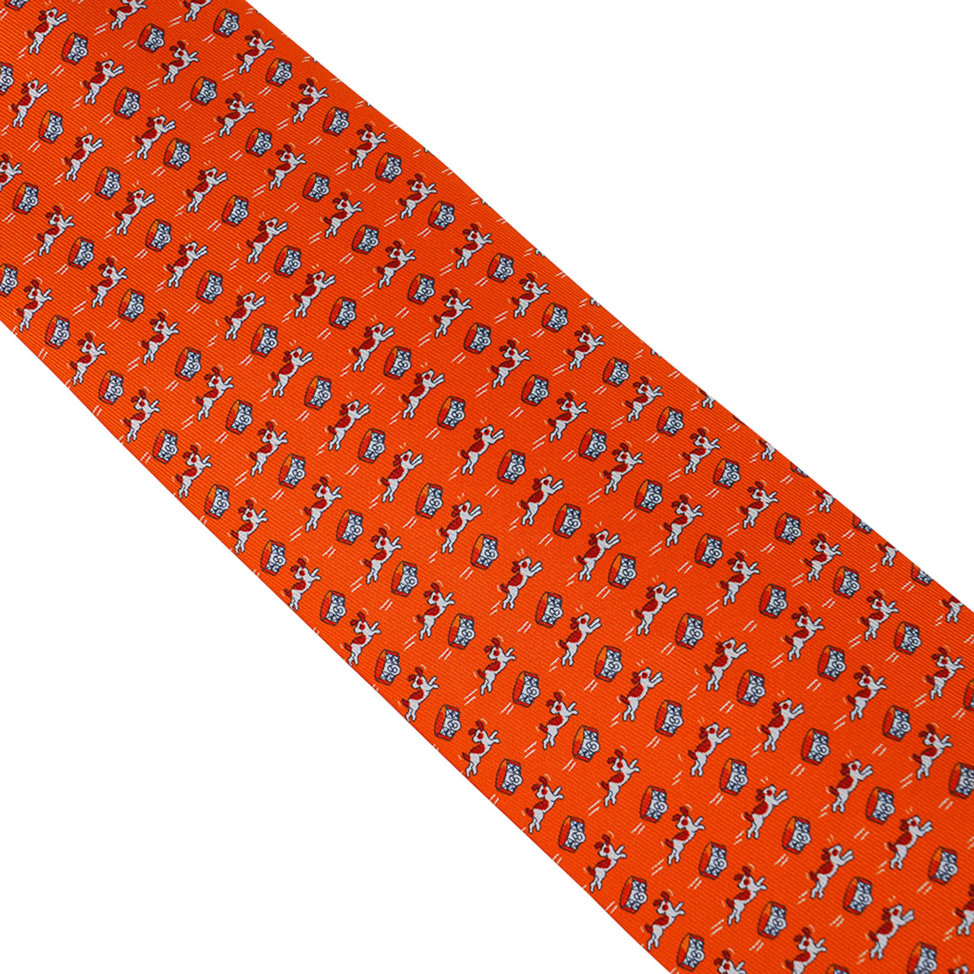 Red Hermes Tie Oh My Dog Orange Vif Silk Twill New w/ Box
