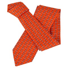 Hermes Tie Oh My Dog Orange Vif Silk Twill New w/ Box