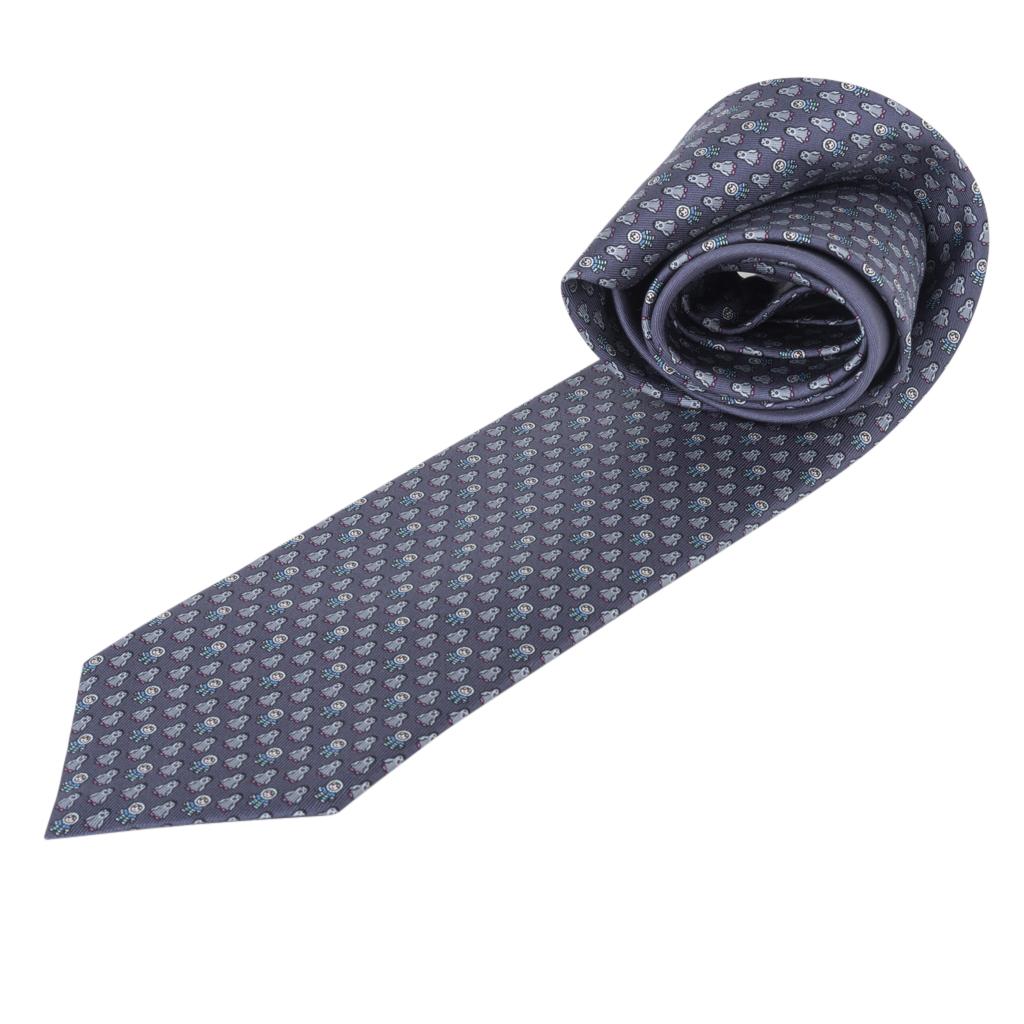 Gray Hermes Pingloo Twillbi Silk Gris Fonce Blue Moyen Tie For Sale