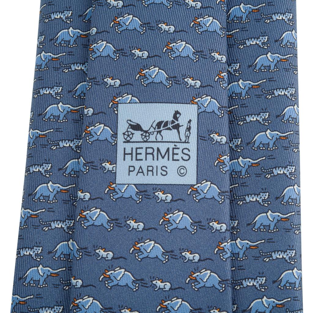 Gray Hermes Tie Sauve Qui Peut ! Twillbi Blue Jean Blue Moyen New w/ Box