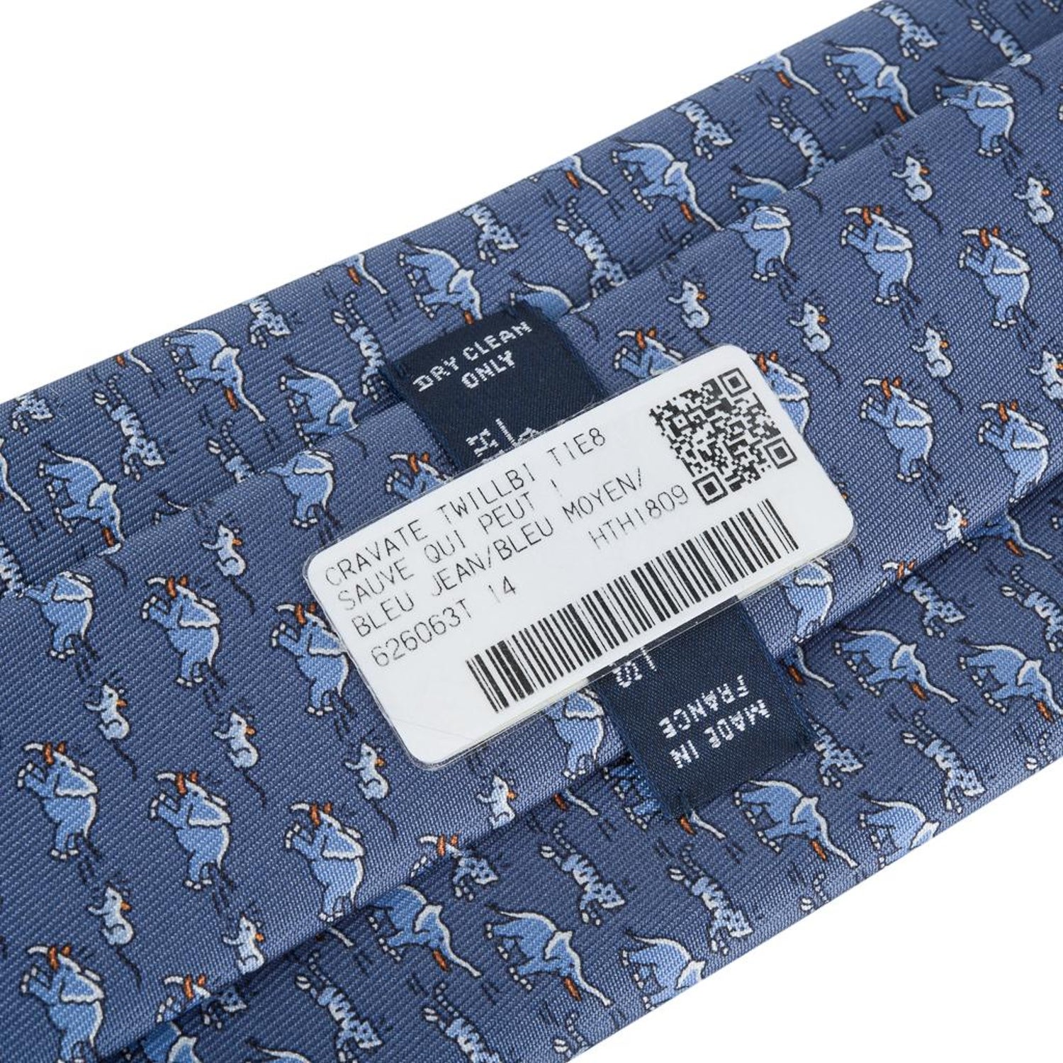 Hermes Tie Sauve Qui Peut ! Twillbi Blue Jean Blue Moyen New w/ Box For  Sale at 1stDibs | hermes origami tie, inuit wall hangings for sale, hermes  cat tie