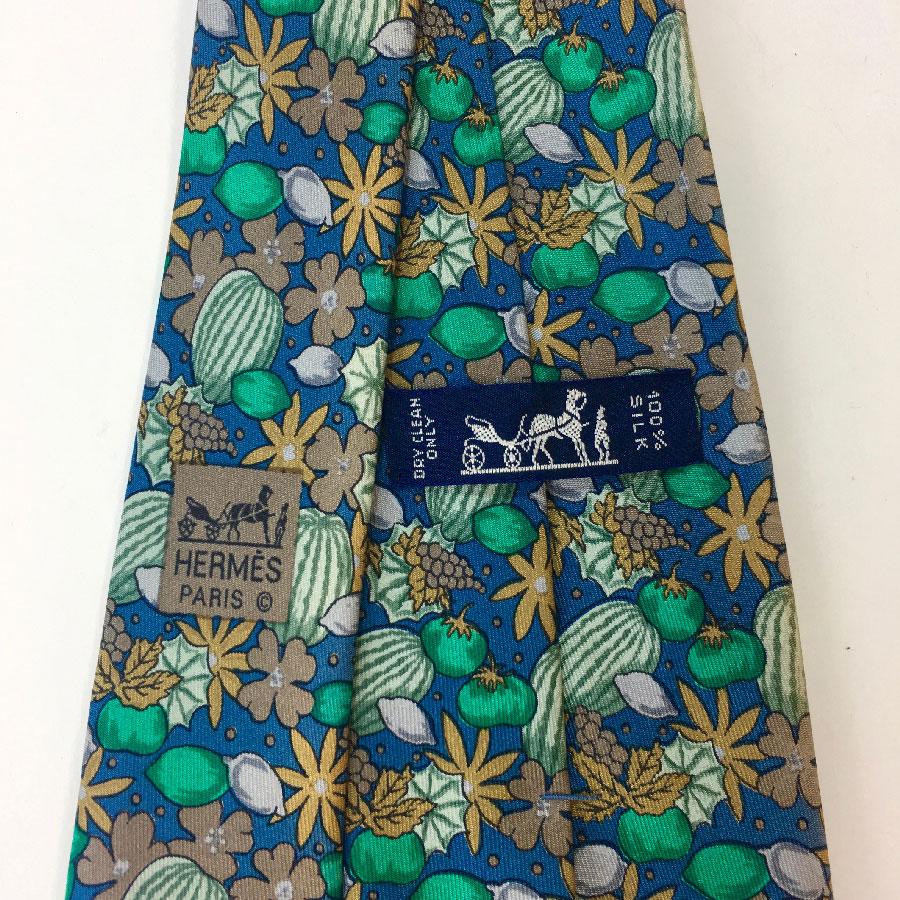 Gray HERMES Tie Watermelon Pattern in Blue Silk