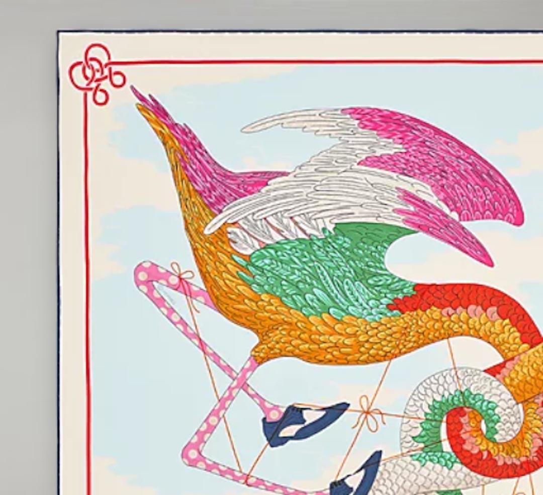 Hermes Tied Up in Knots scarf 70 Rose / Bleu / Multicolore Silk For