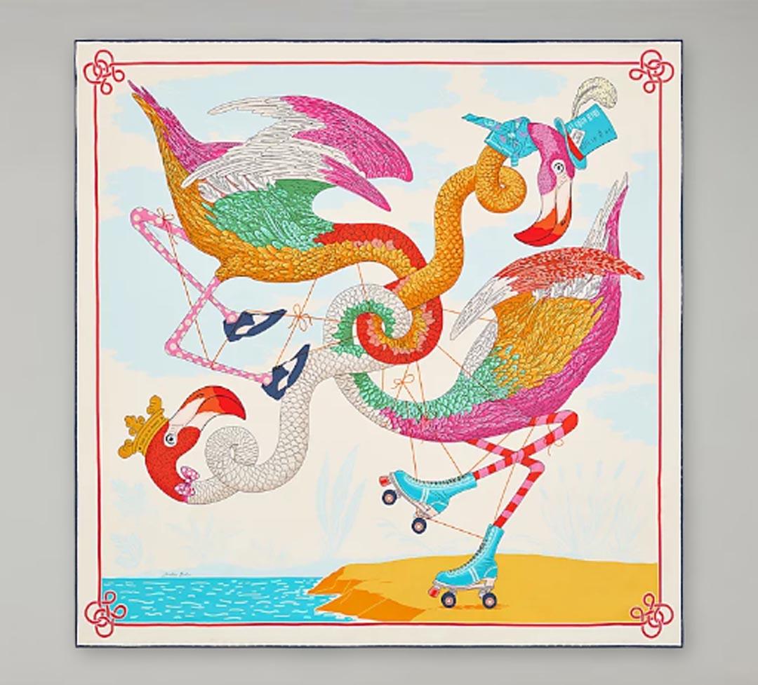 Hermes Tied Up in Knots scarf 70 Rose / Bleu / Multicolore Silk For