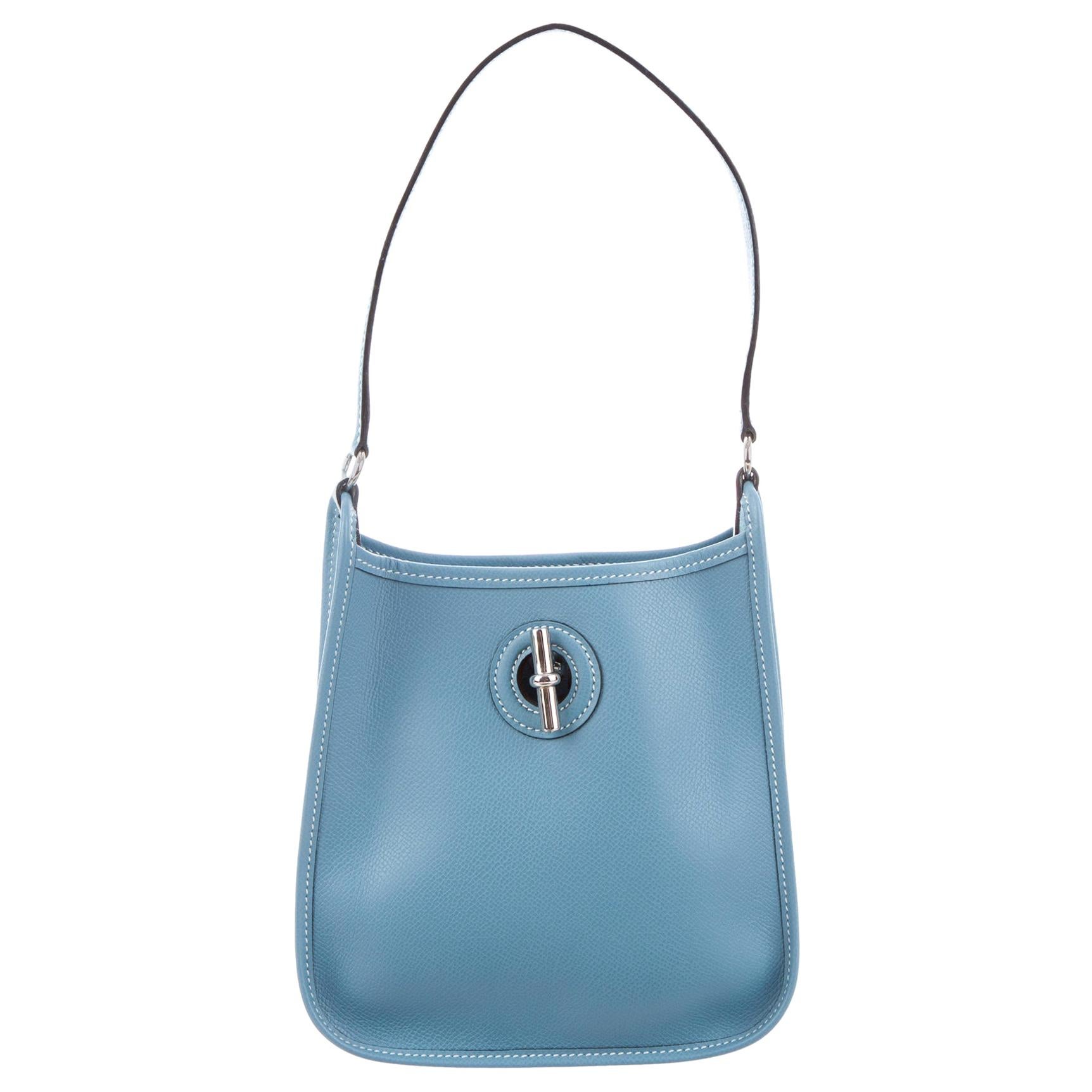 Hermes Tiffany Baby Blue Leather Palladium Toggle Small Mini Shoulder Bag