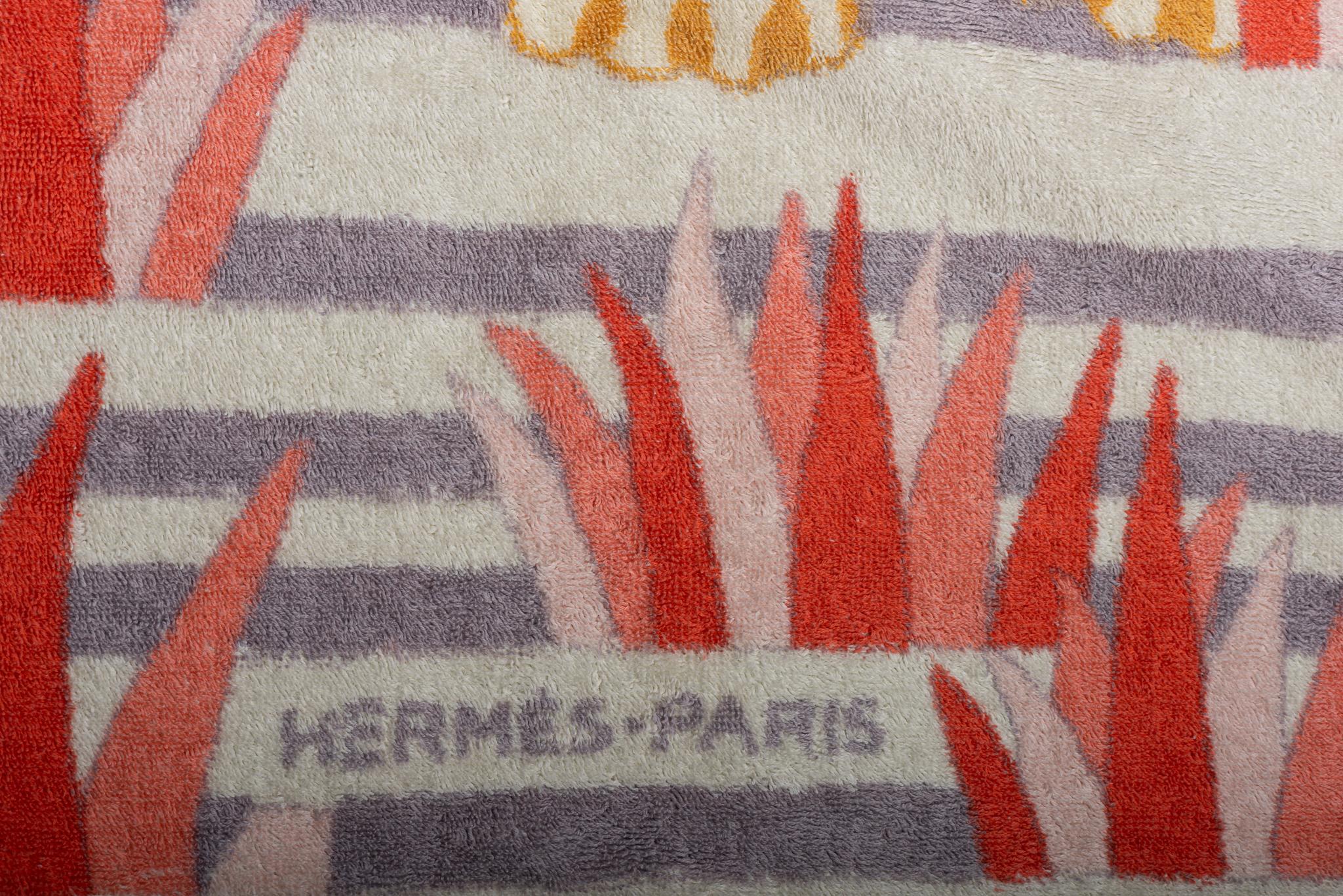 Beige Hermès Tiger Beach Towel Preloved For Sale