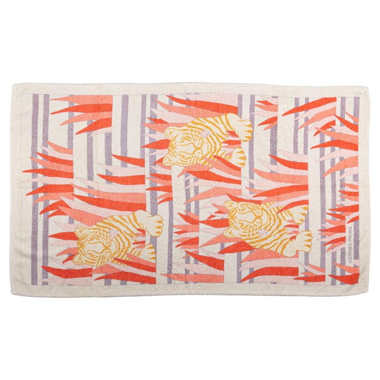 Serviette De Plage / Tapis Hermès Imprimé Léopard - Rare, Coton, 62x90 Cm, Occasion