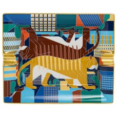 Hermes Tigre en Miroir Ashtray Limoges Porcelain Gold Edge New w/ Box