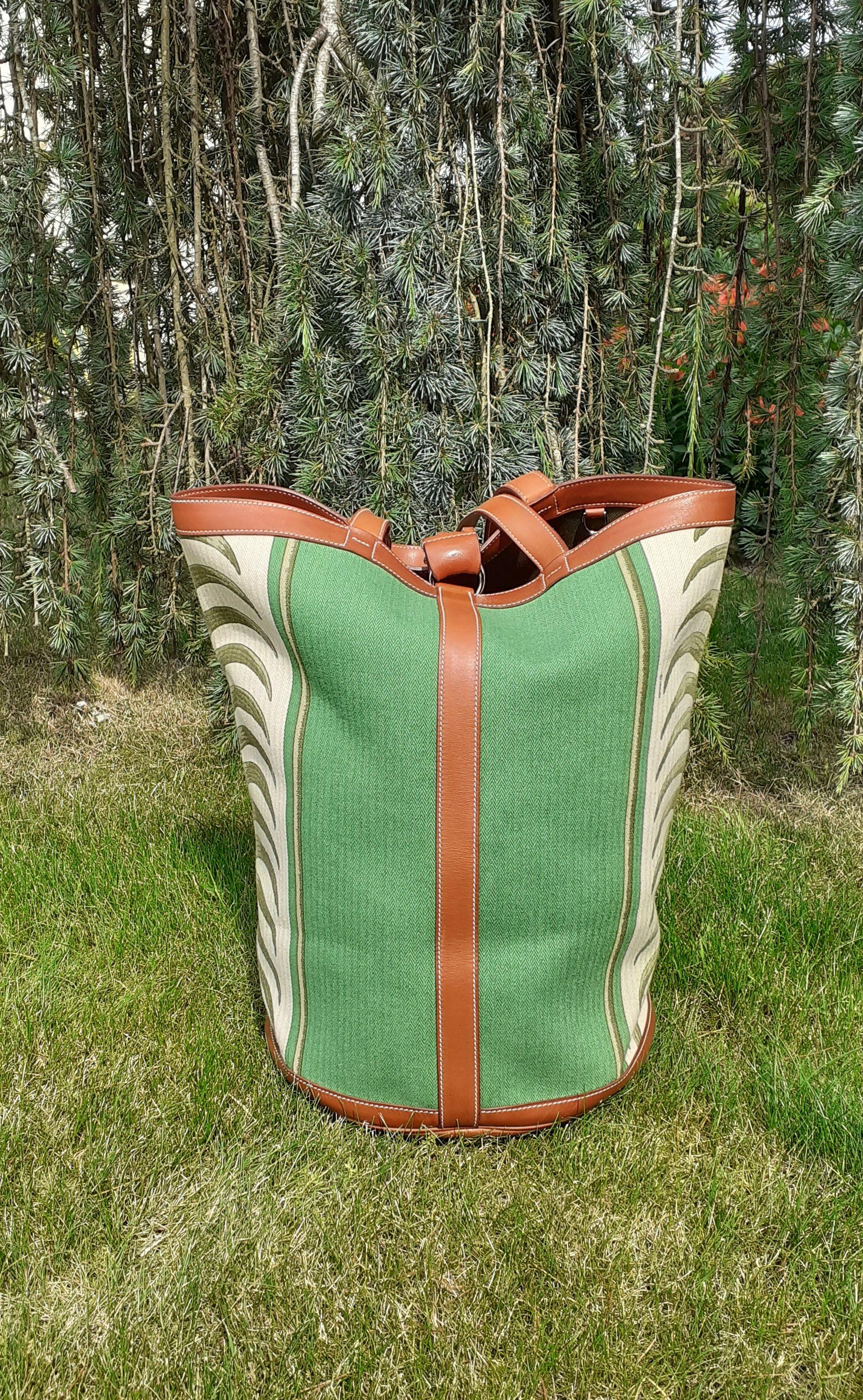 Hermès Tigre Royal Borsa a Secchiello Chevrons Toile Tela Pelle Barenia in vendita 12