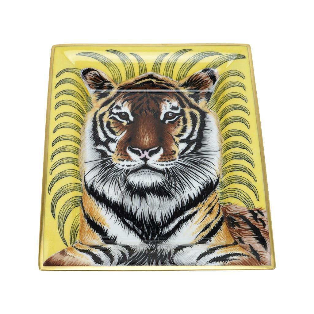 Women's or Men's Hermes Tigre Royal Change Tray Soleil Hand Painted Porcelain For Sale