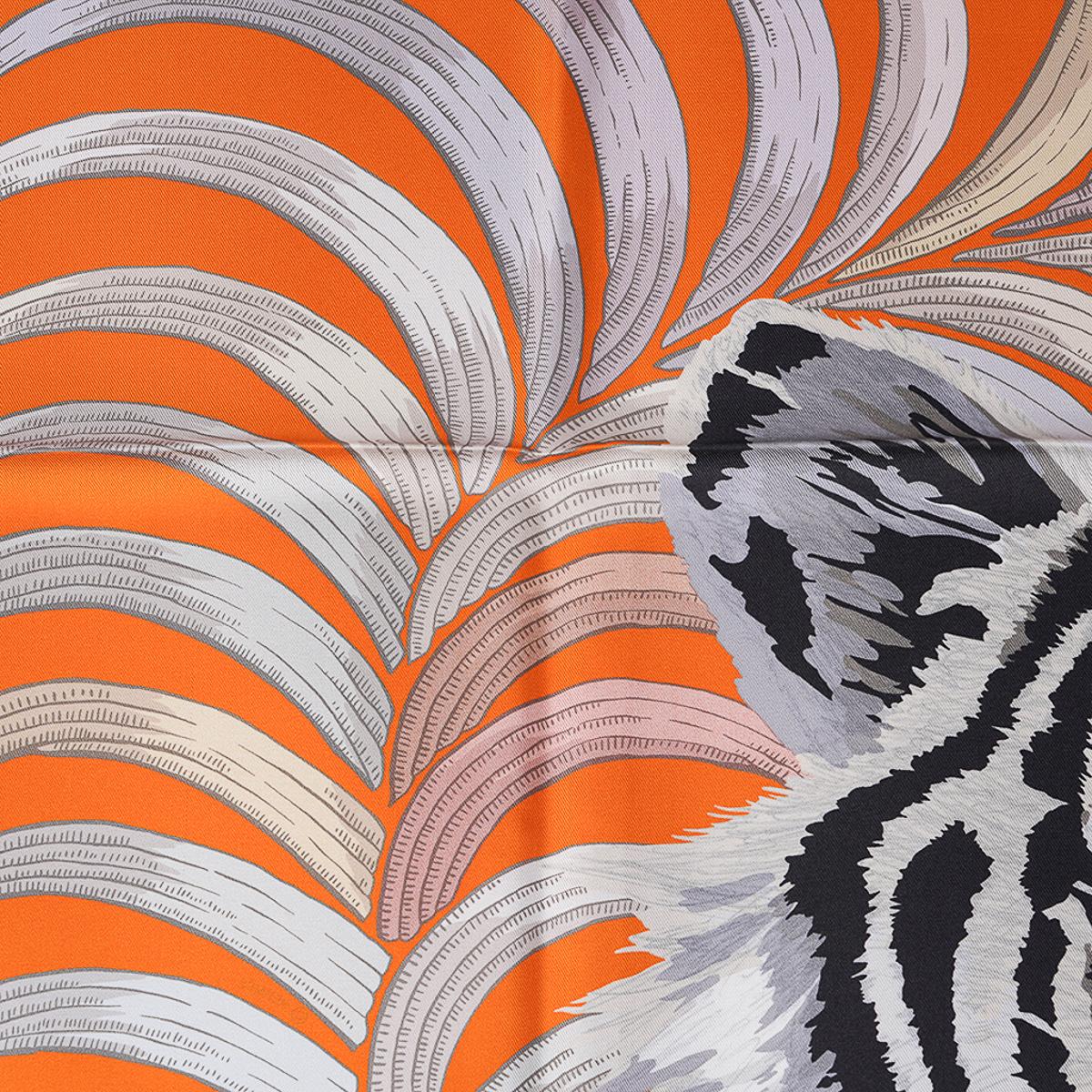 Hermes Tigre Royal Double Face Scarf Orange / Rose / Anthracite 90 For Sale 4