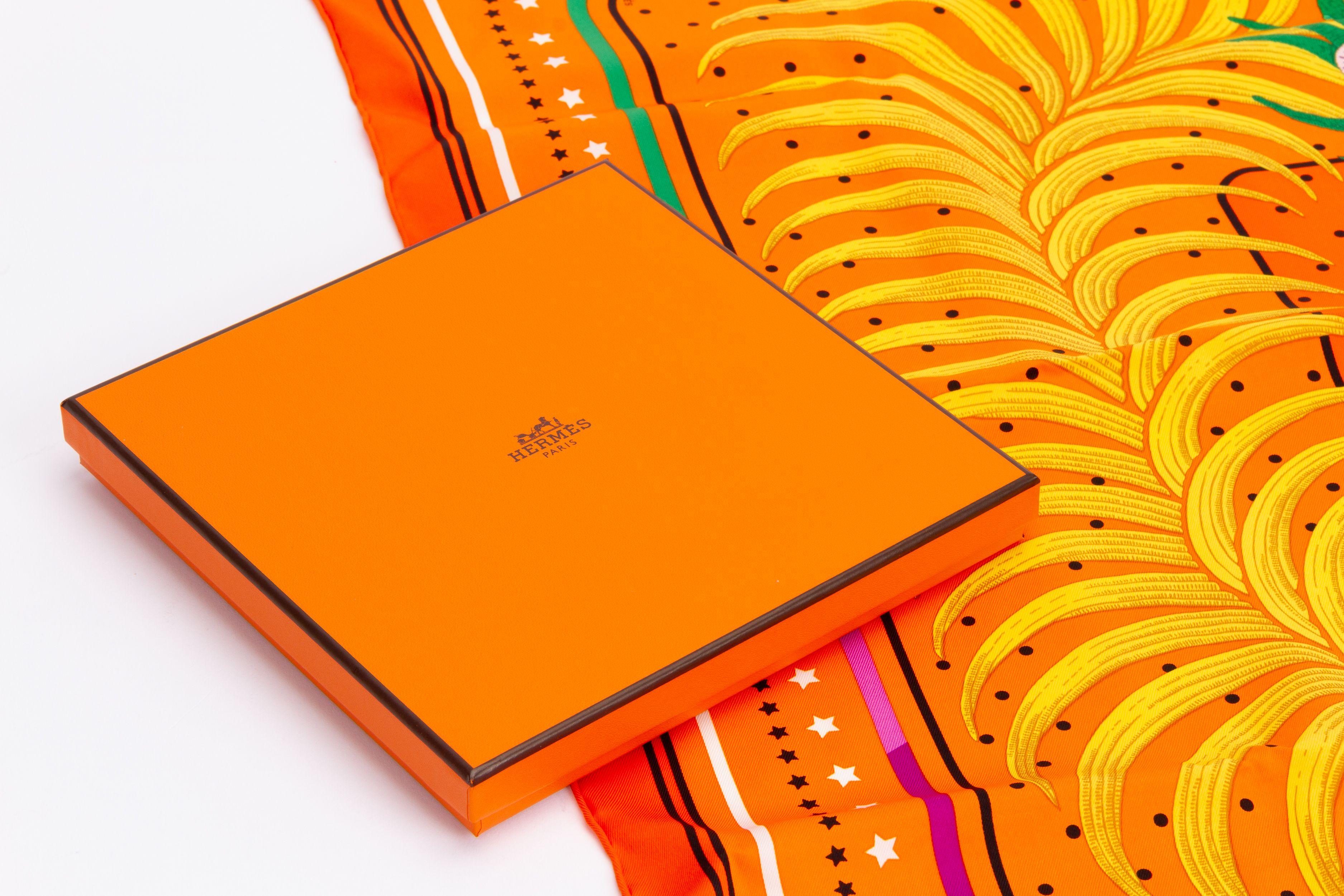 Orange Hermès Tigre Royal Fleuri Scarf For Sale