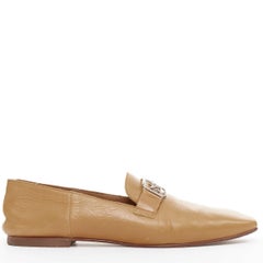 HERMES Time tan braun Glattleder Pferdeschlitten Schnalle flache Loafer EU35