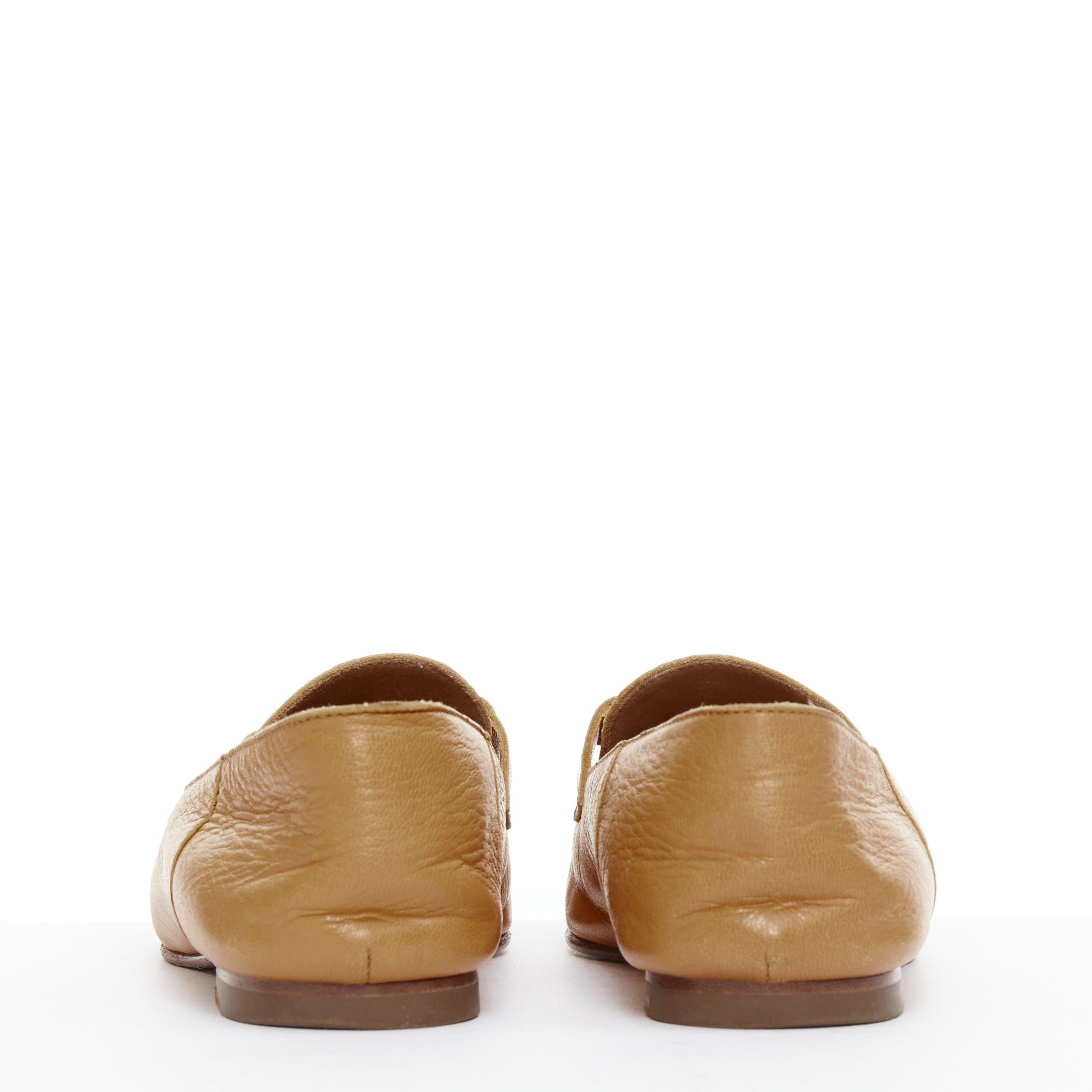 De las mujeres HERMES Tiempo mocasines planos de cuero marrón liso con hebilla de carruaje de caballo EU35 en venta