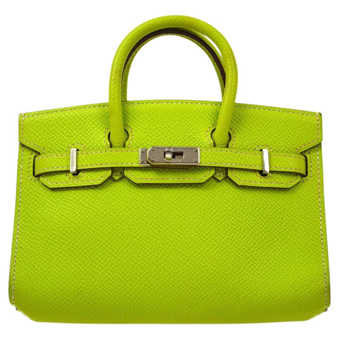 HERMES Tiny Birkin 15 Retourne Lime Green Epsom Leather Mini Shoulder Bag For Sale