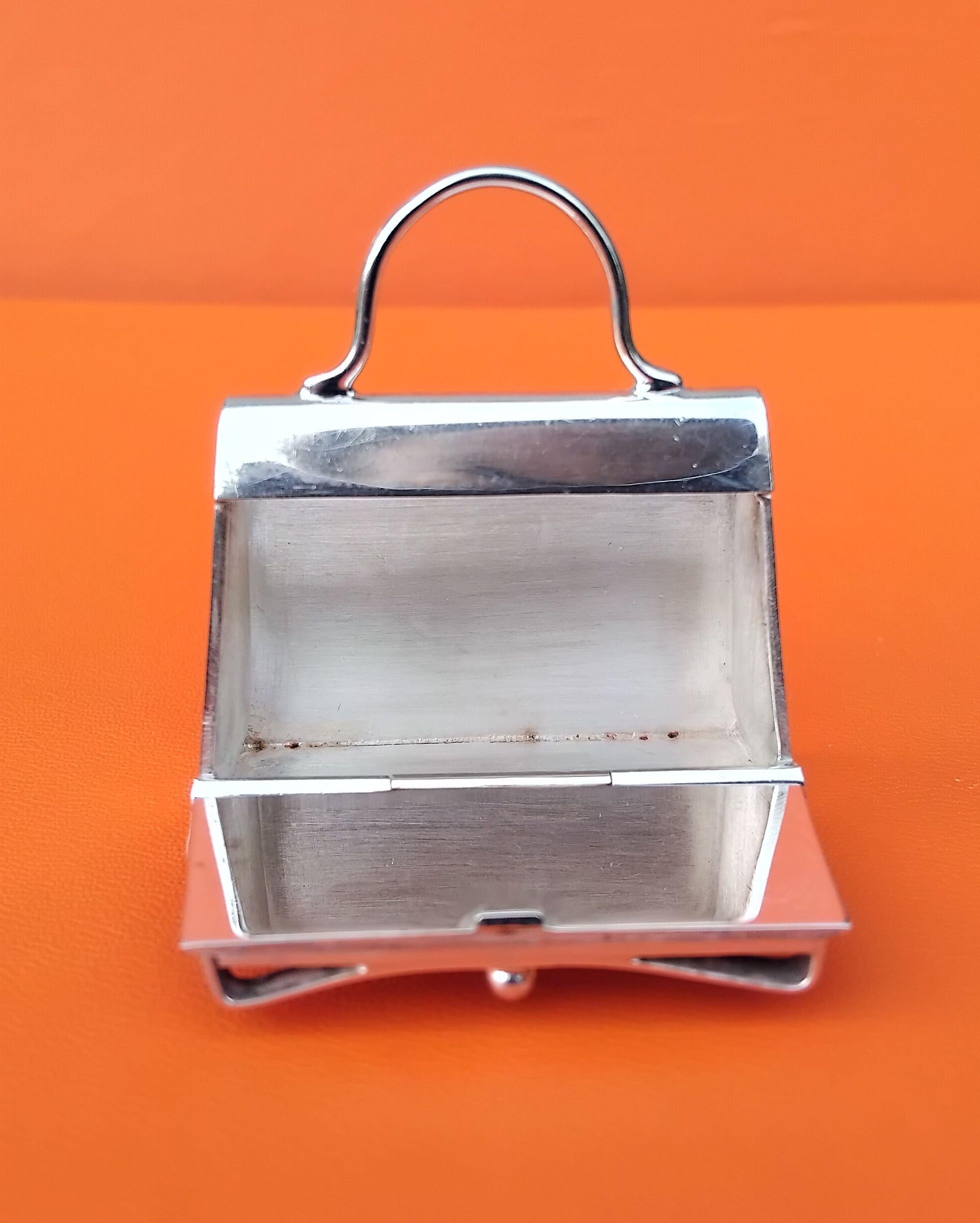Hermès Tiny Mini Kelly Bag Pill Box in Silver with Mirror For Sale 6