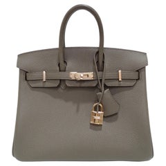 Hermès - Sac Birkin 25 cm en étain et accessoires roses avec finitions métalliques 