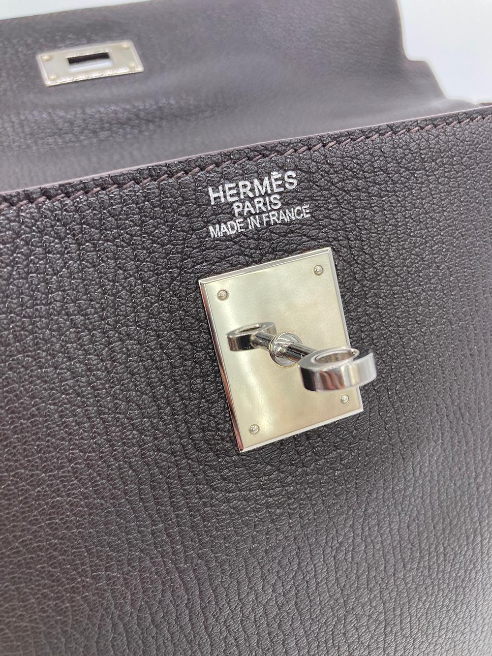 Hermes Togo Kelly 35 Retourne Chocolate Brown Silver PDH For Sale 4