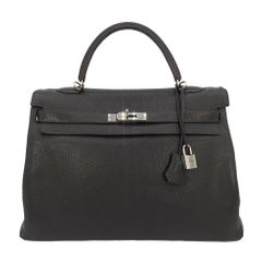 Hermes Togo Kelly 35 Retourne Chocolate Brown Silver PDH