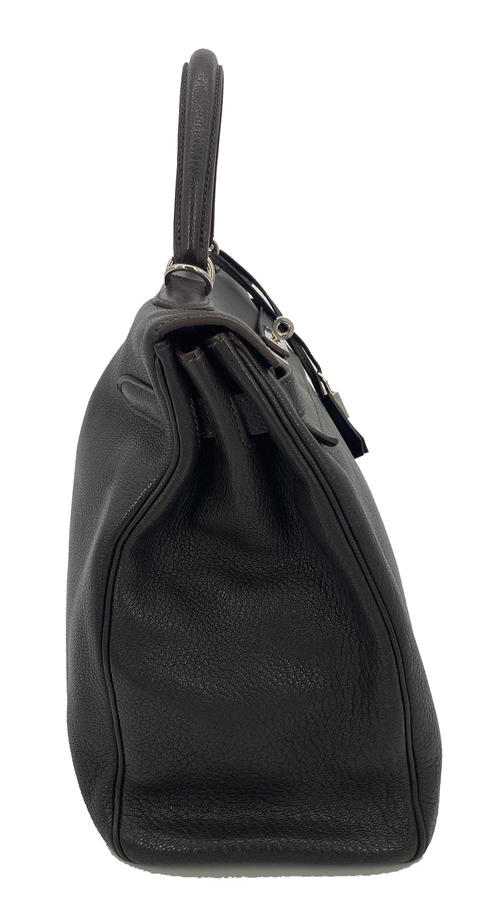 Nero Hermes Togo Kelly 35 Retourne Cioccolato Marrone Argento PDH in vendita