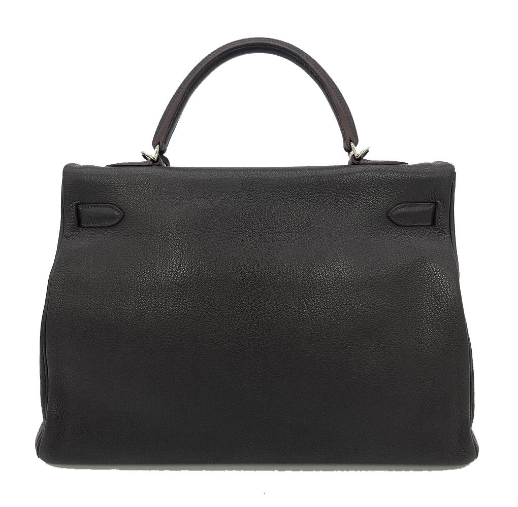 Hermes Togo Kelly 35 Retourne Cioccolato Marrone Argento PDH In condizioni ottime in vendita a Philadelphia, PA