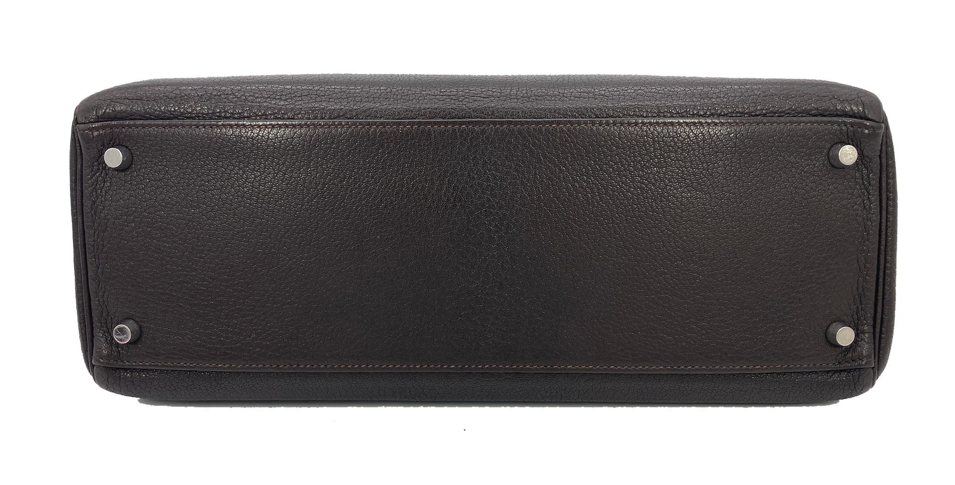 Hermes Togo Kelly 35 Retourne Cioccolato Marrone Argento PDH in vendita 1