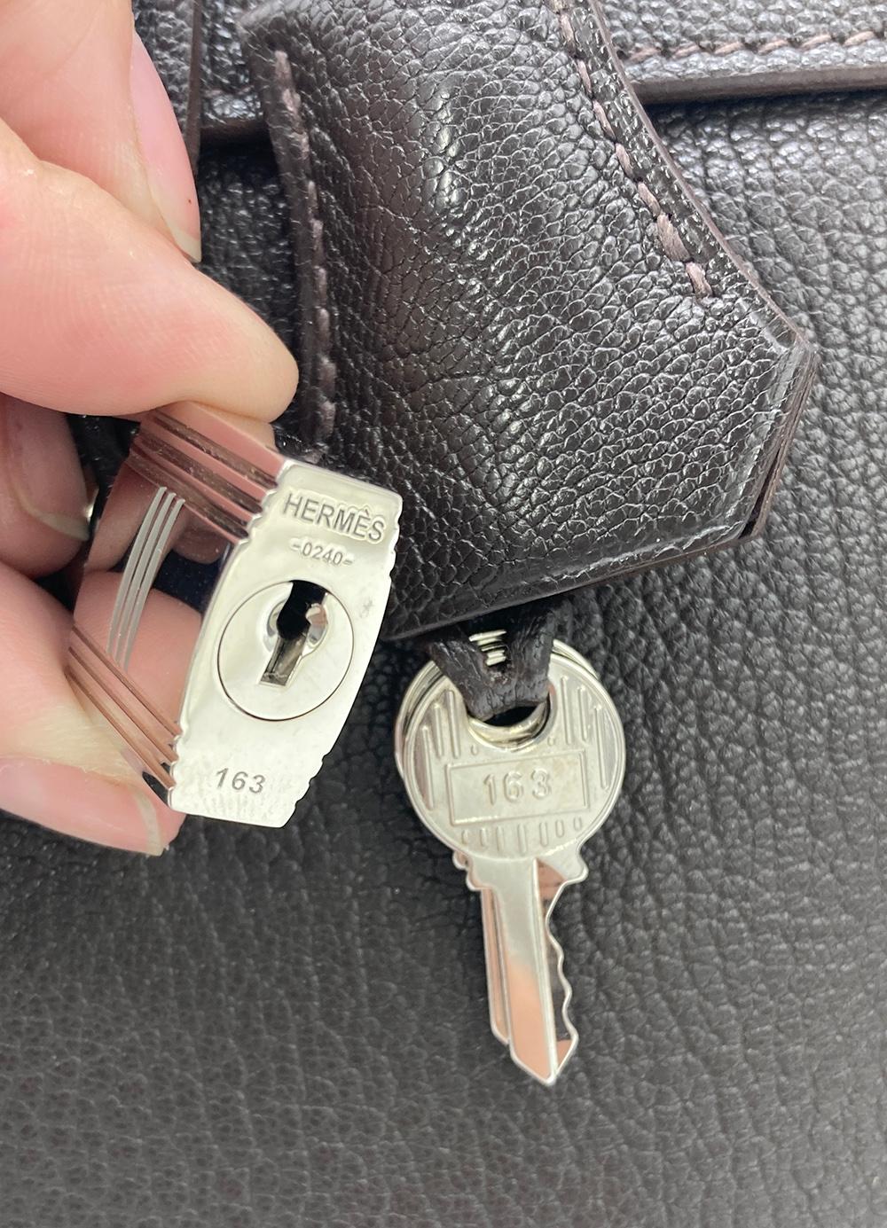 Hermes Togo Kelly 35 Retourne Cioccolato Marrone Argento PDH in vendita 2