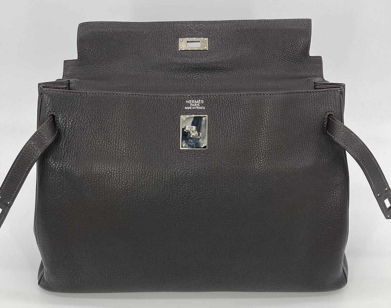 Hermes Togo Kelly 35 Retourne Chocolate Brown Silver PDH For Sale 3